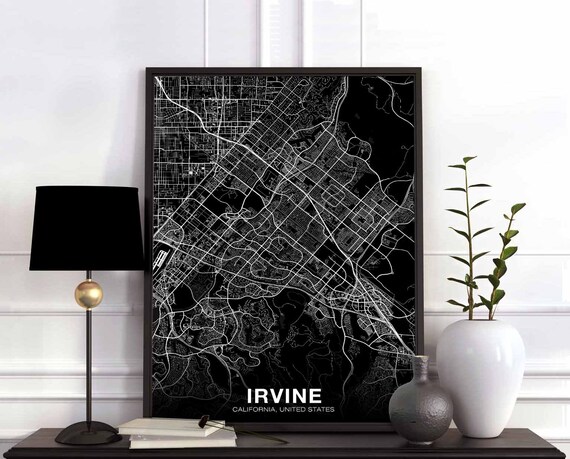 Irvine CA USA Map Poster, Modern Home Decor