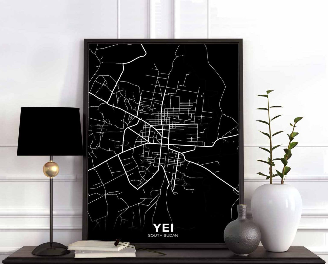 Yei South Sudan Minimalist Black White City Street Map Poster