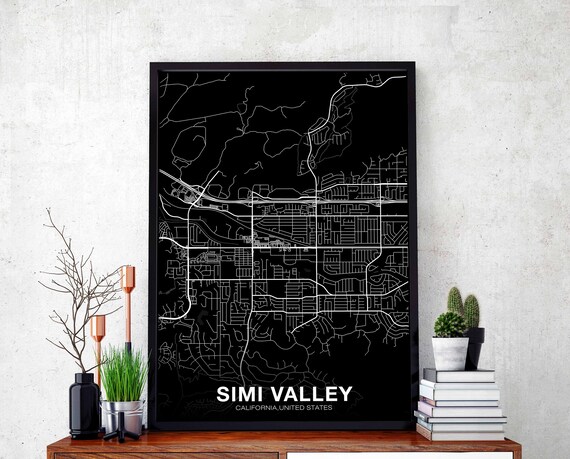 Simi Valley Ca Usa Map Poster Black White Hometown City Print Modern Home Decor Office Decoration Wall Art Dorm Bedroom Gift
