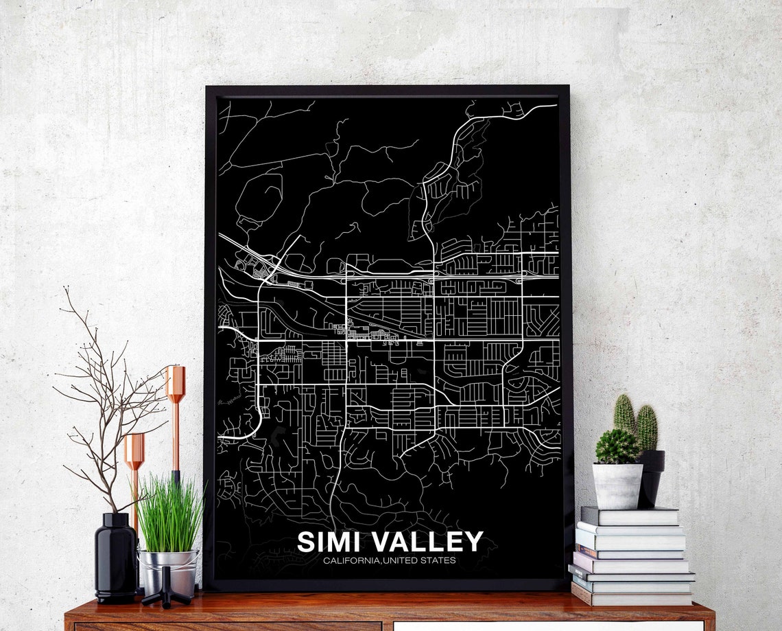Simi Valley California Minimalist Black City Map Modern Poster