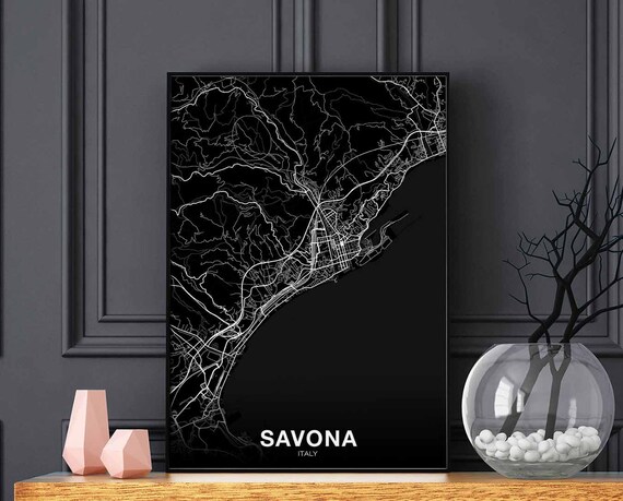 Savona Italy Map Poster Black White Hometown City Print Modern Home Decor Office Decoration Wall Art Dorm Bedroom Gift