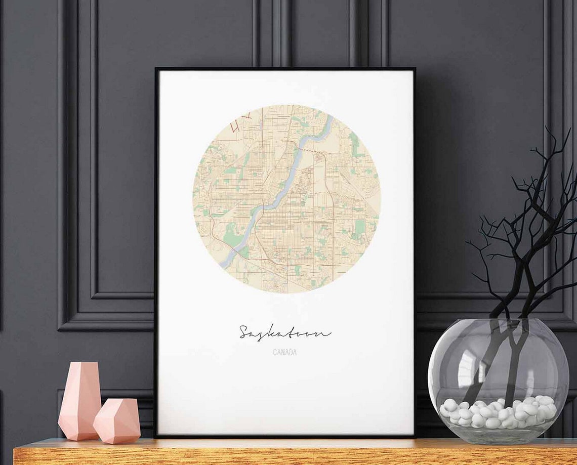 Saskatoon Canada Round Vintage City Map Minimalist Nordic Poster
