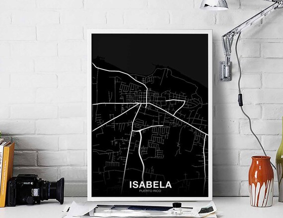 Isabela Puerto Rico Pr Map Poster Black White Hometown City Print Modern Home Decor Office Decoration Wall Art Dorm Bedroom Gift