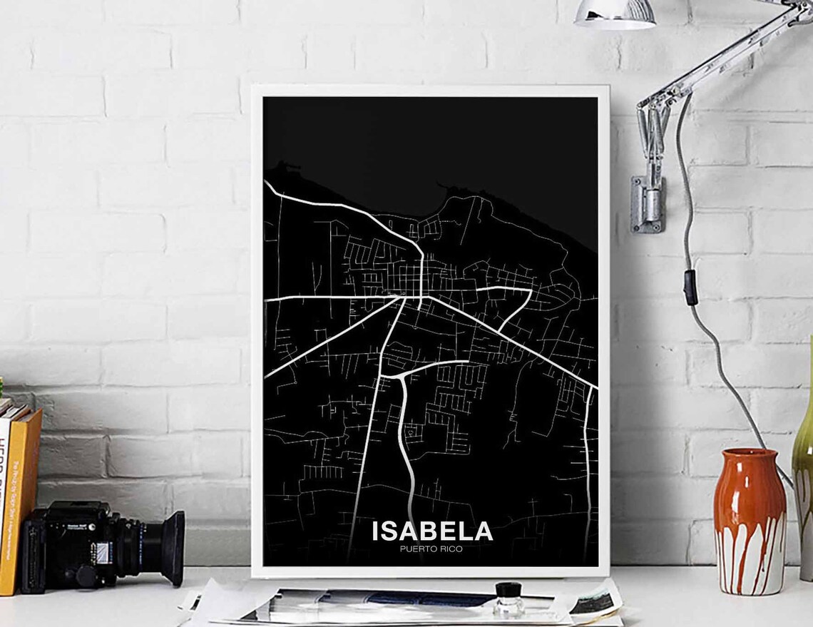 Isabela Puerto Rico Pr Map Poster Black White Hometown City Print Modern Home Decor Office Decoration Wall Art Dorm Bedroom Gift