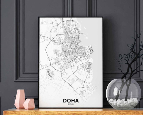 Doha Qatar Map Poster Hometown City Print Modern Home Decor Office Decoration Wall Art Dorm Bedroom Gift