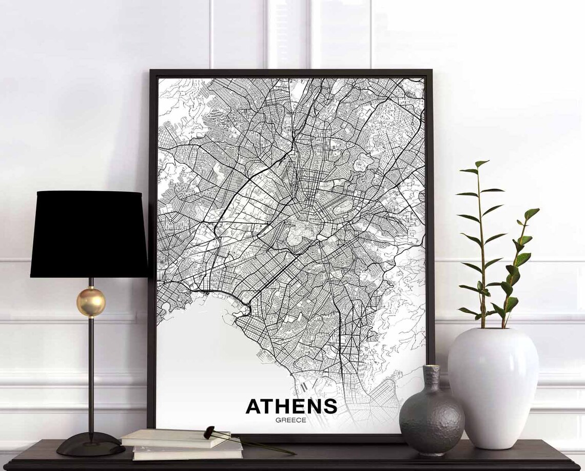 Athens Greece Map Poster, Modern Home Decor