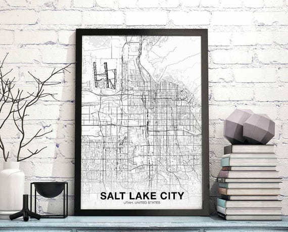 Salt Lake City Utah Ut Usa Map Poster Black White Hometown Print Modern Home Decor Office Decoration Wall Art Dorm Bedroom Gift