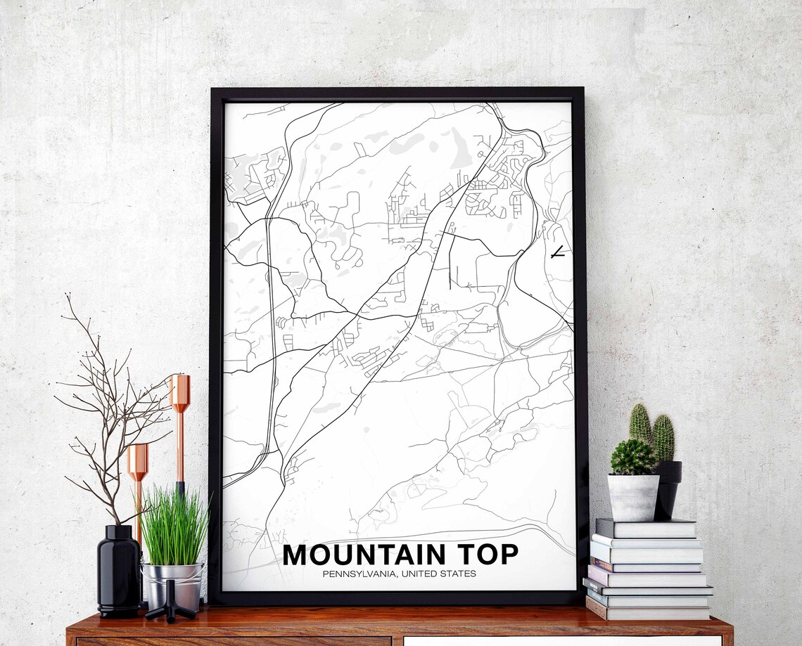 Mountain Top Pennsylvania Map Poster, Modern Decor