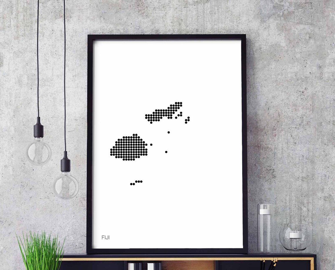 Fiji Minimal Dots Retro Map Poster, Travel Poster