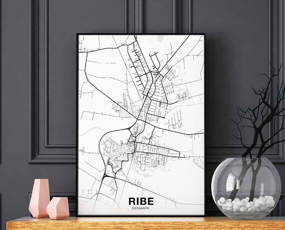 Ribe Denmark Map Poster Hometown City Print Modern Home Decor Office Decoration Wall Art Dorm Bedroom Gift