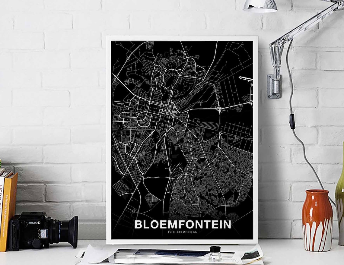 Bloemfontein South Africa Map Poster, Modern Travel Poster