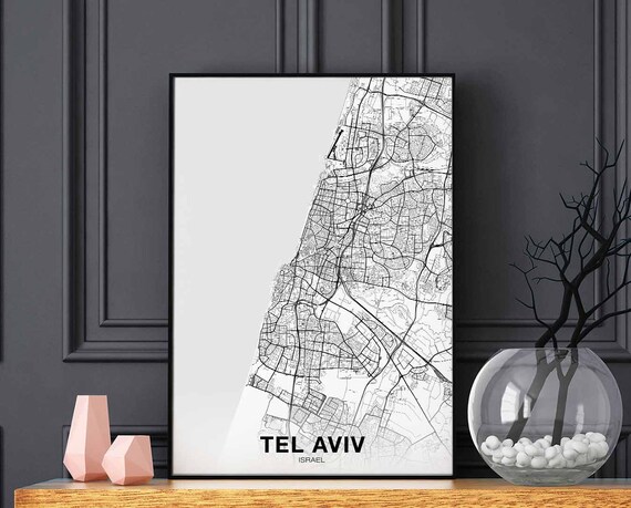 Tel Aviv Israel Map Poster Black White Hometown City Print Modern Home Decor Office Decoration Wall Art Dorm Bedroom Gift