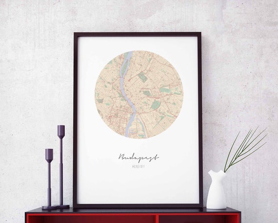 Budapest Hungary Map Poster Wall Decor Design Modern Minimal Nordic Travel Bedroom Home Art Vintage Retro Dorm Nursery Housewarming