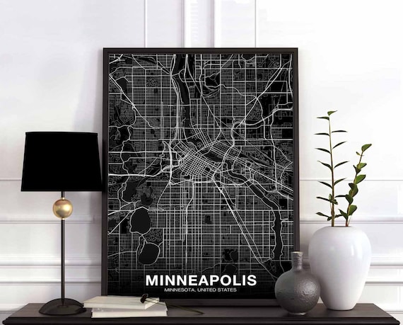 Minneapolis Minnesota Mn Usa Map Poster Black White Hometown City Print Modern Home Decor Office Decoration Wall Art Dorm Bedroom Gift