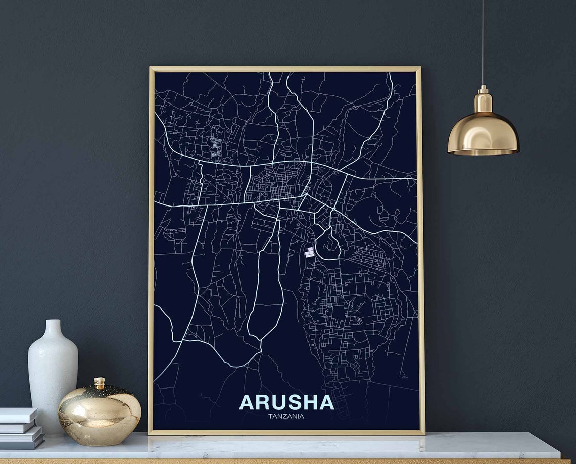 Arusha Tanzania Navy Modern City Map Minimalist Travel Art Print