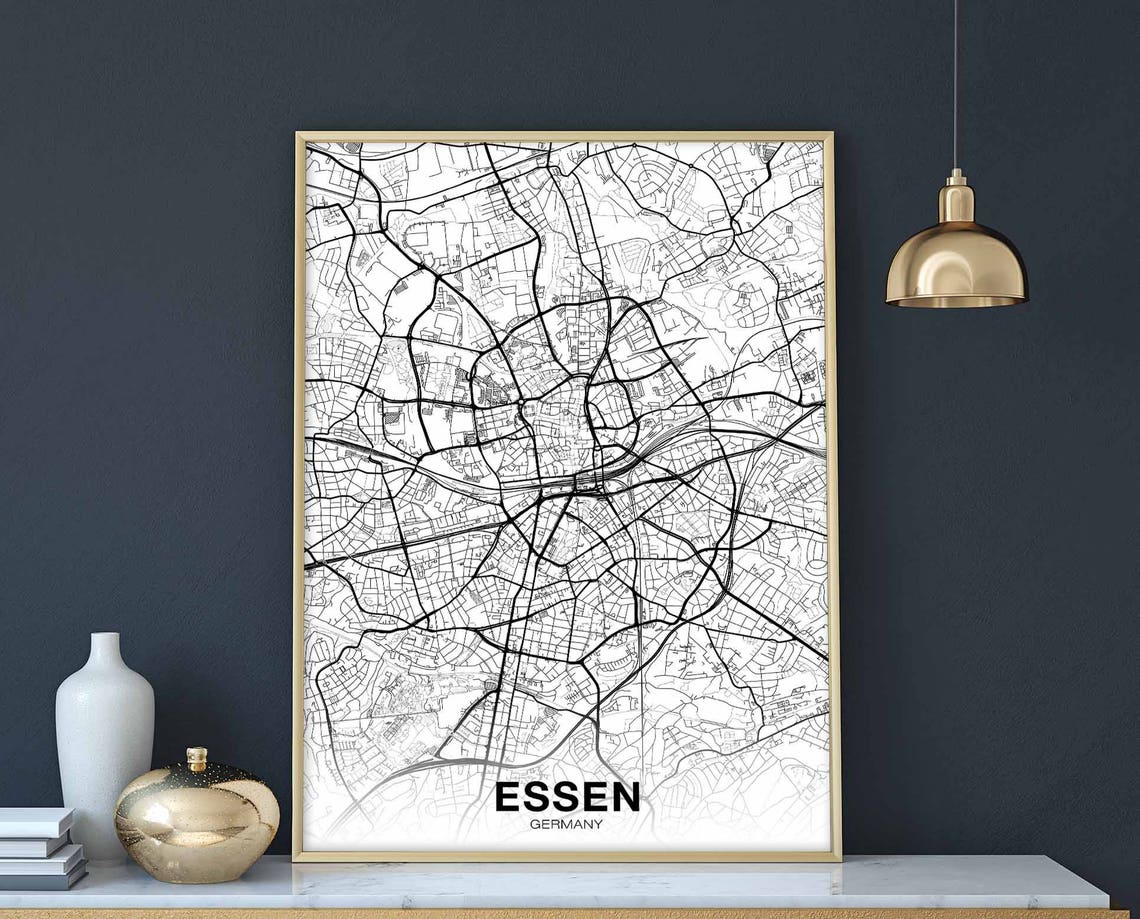 Essen Germany City Street Map Black And White Modern Art Poster