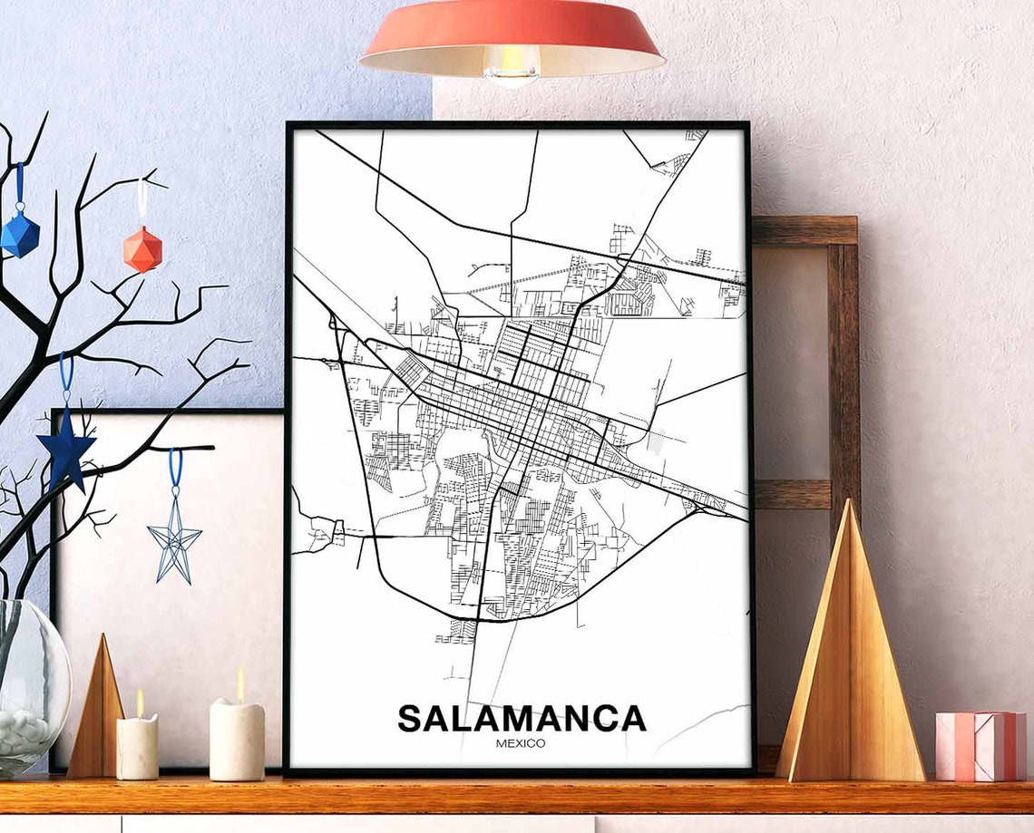 Salamanca Mexico White Modern Minimalist City Street Map Poster