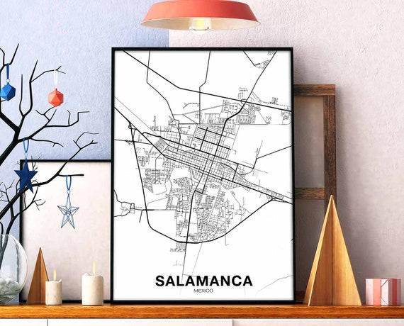 Salamanca Mexico Map Poster Hometown City Print Modern Home Decor Office Decoration Wall Art Dorm Bedroom Gift