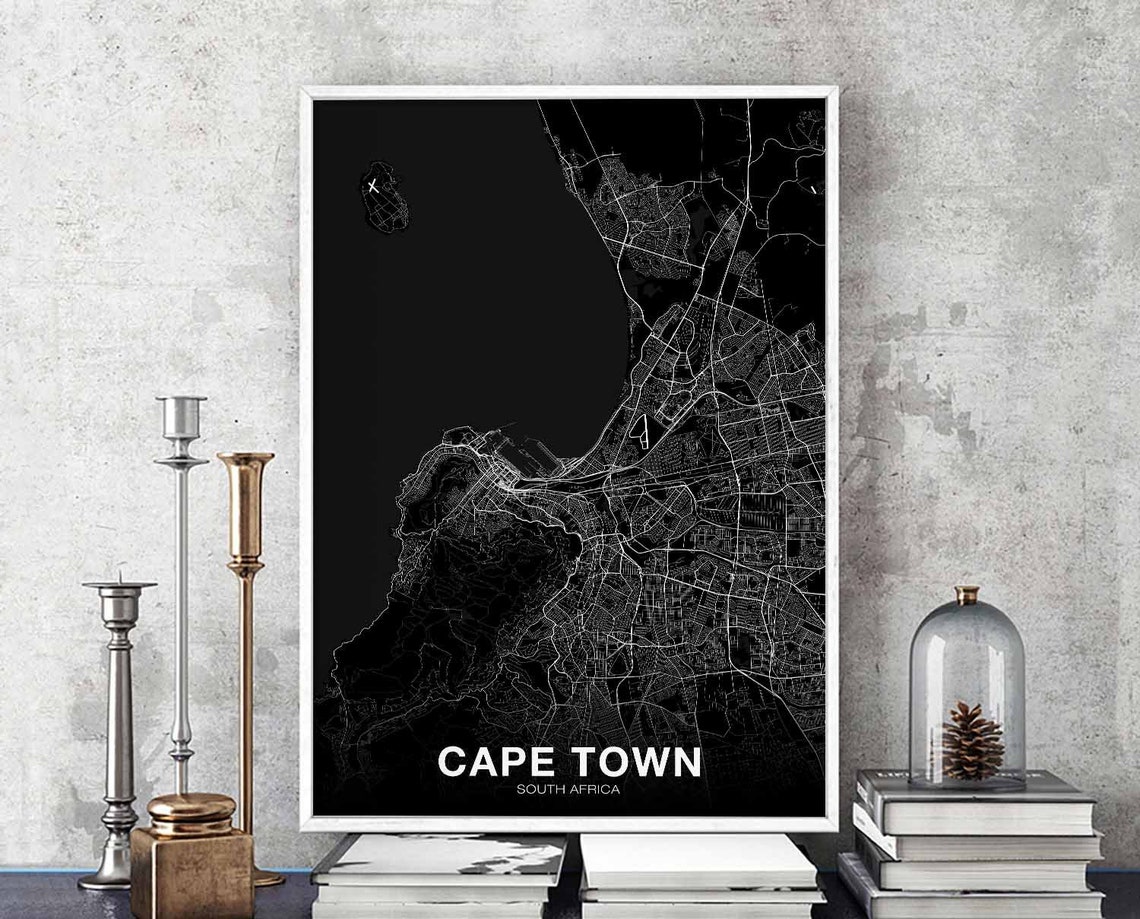 Cape Town South Africa Black White Minimalist City Map Art Poster