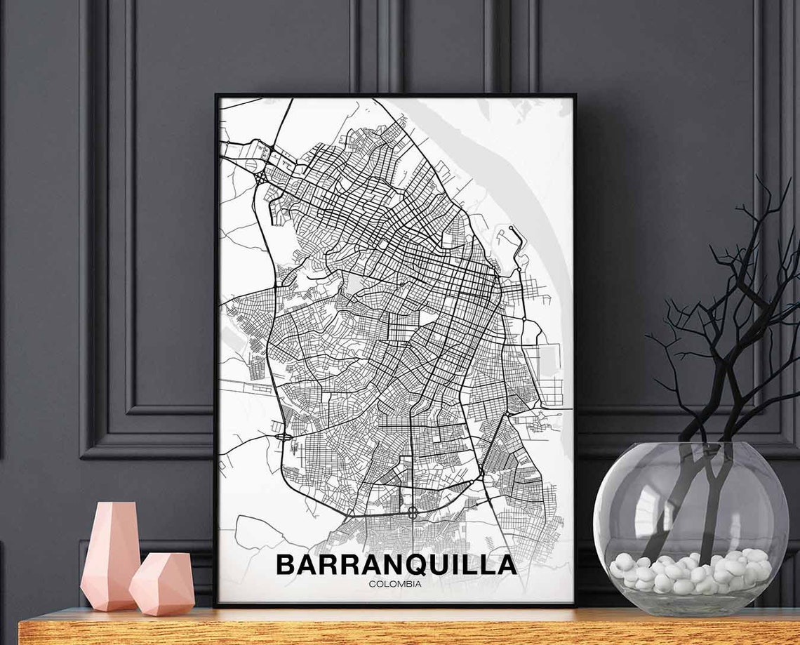Barranquilla Colombia Black White City Street Map Art Poster