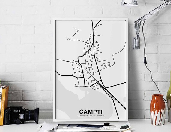 Campti Louisiana Lo Us Map Poster Black White Hometown City Print Modern Home Decor Office Decoration Wall Art Dorm Bedroom Gift