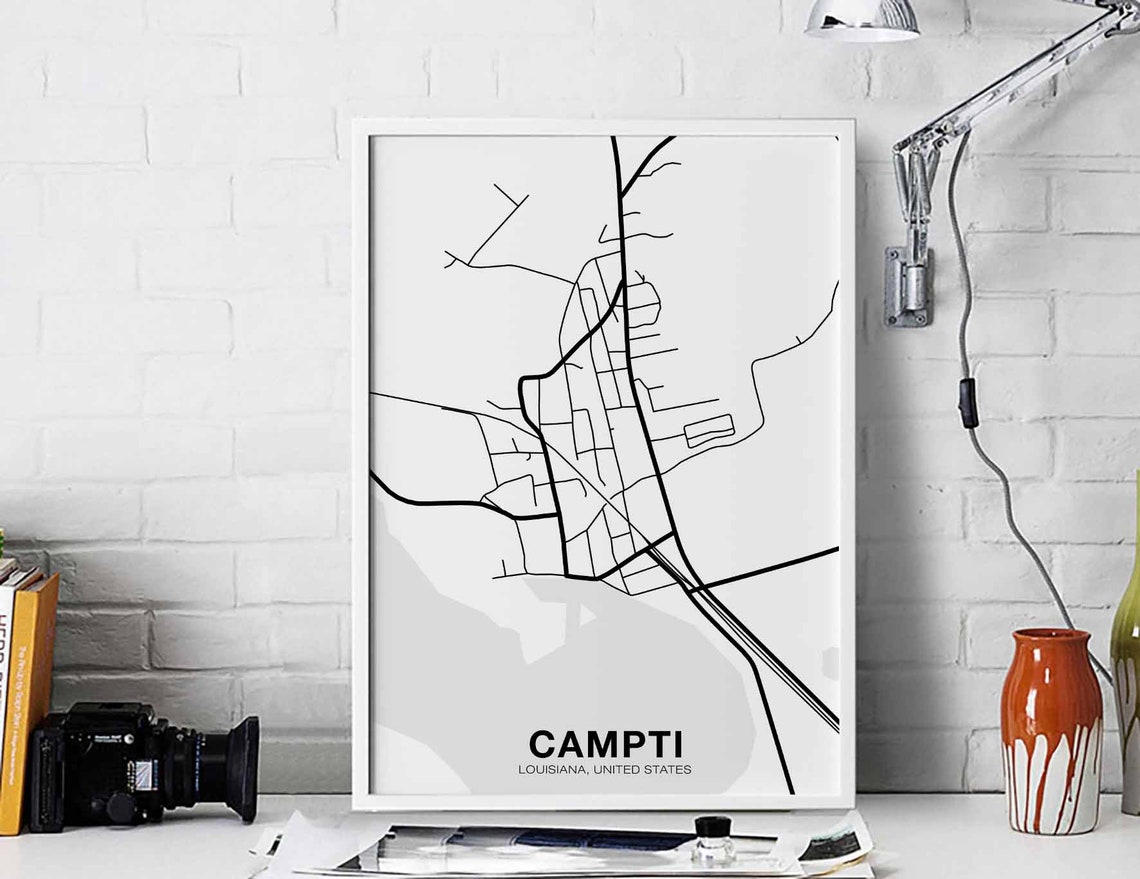 Campti Louisiana Street Map Minimalist USA Small Town Art Poster