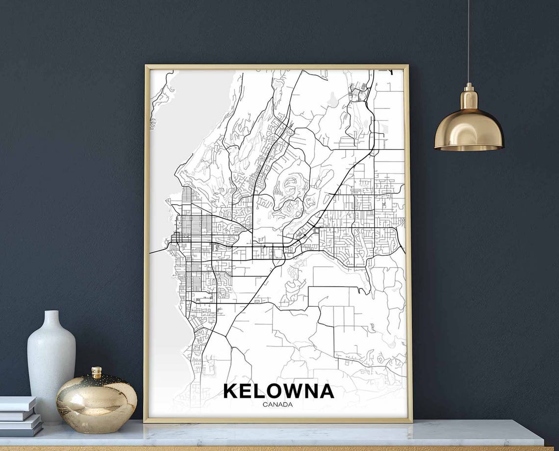 Kelowna Canada Minimalist Black and White City Street Map Art Poster