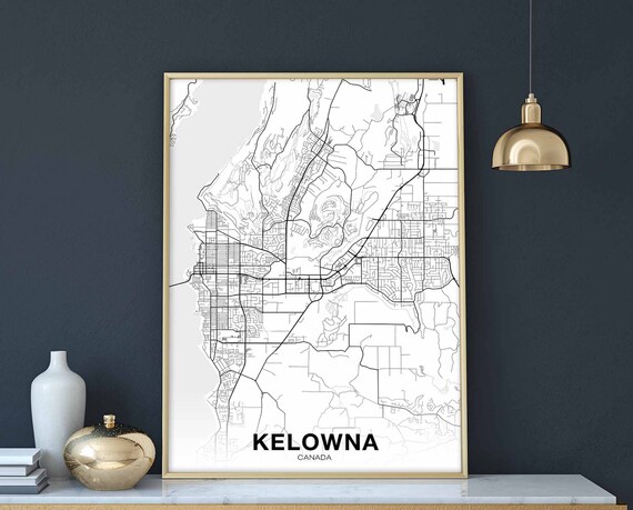 Kelowna Canada Map Poster Hometown City Print Modern Home Decor Office Decoration Wall Art Dorm Bedroom Gift
