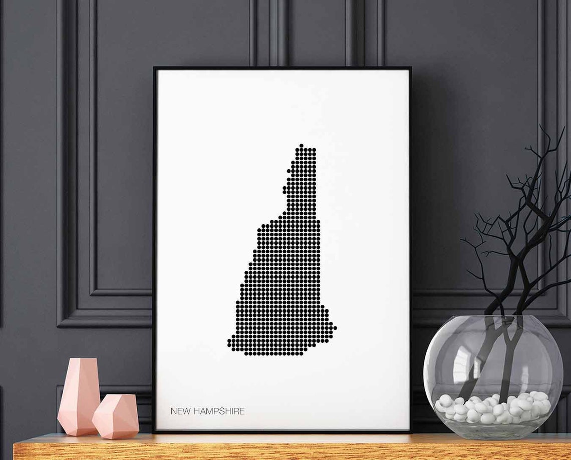 New Hampshire Minimalist Dotted Map Black and White Retro Map Poster