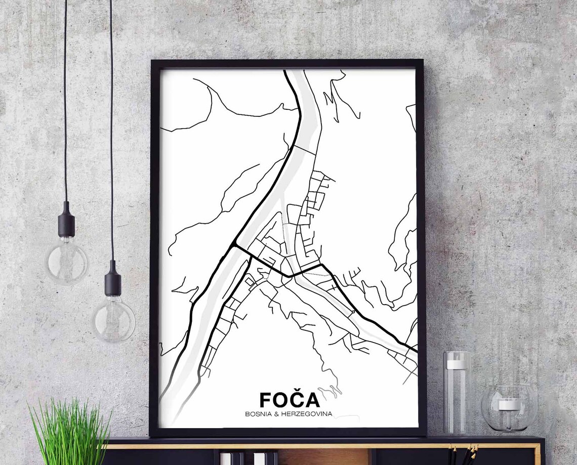 Foca Bosnia Map Poster, Modern Home Decor