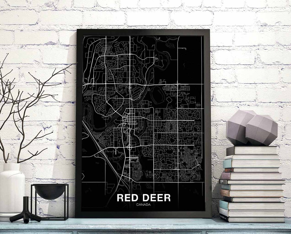 Red Deer Canada Map Poster, Modern Home Print