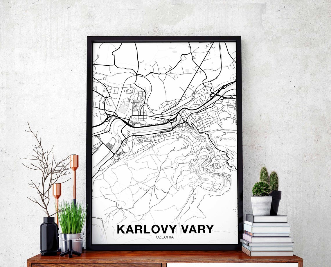 Karlovy Vary Czechia Black Frame White Street Map City Poster