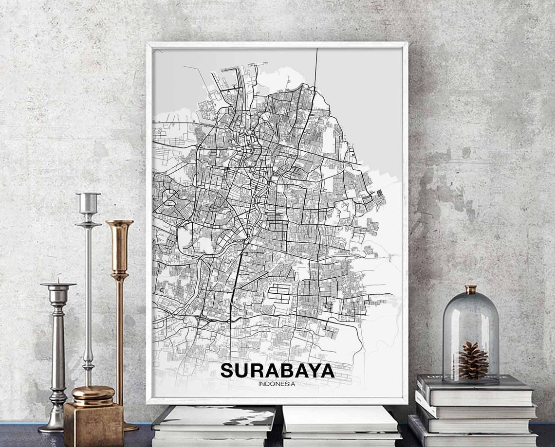 Surabaya Indonesia Street Map Minimalist White Modern City Poster