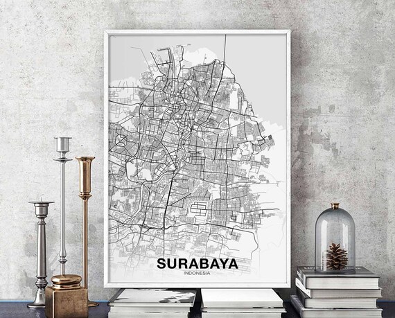 Surabaya Indonesia Map Poster Black White Hometown City Print Modern Home Decor Office Decoration Wall Art Dorm Bedroom Gift