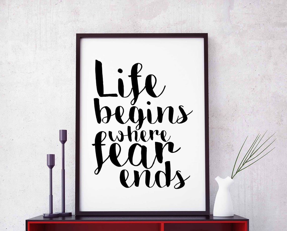 Life Begins Where Fear Ends Inspirational Quote Lettering Wall Poster