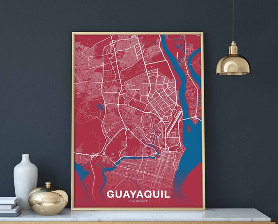 Guayaquil Ecuador Map Poster Color Hometown City Print Modern Home Decor Office Decoration Wall Art Dorm Bedroom Gift