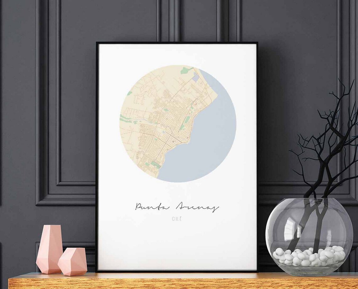 Punta Arenas Chile Minimalist Round City Street Map Modern Hometown Art Poster