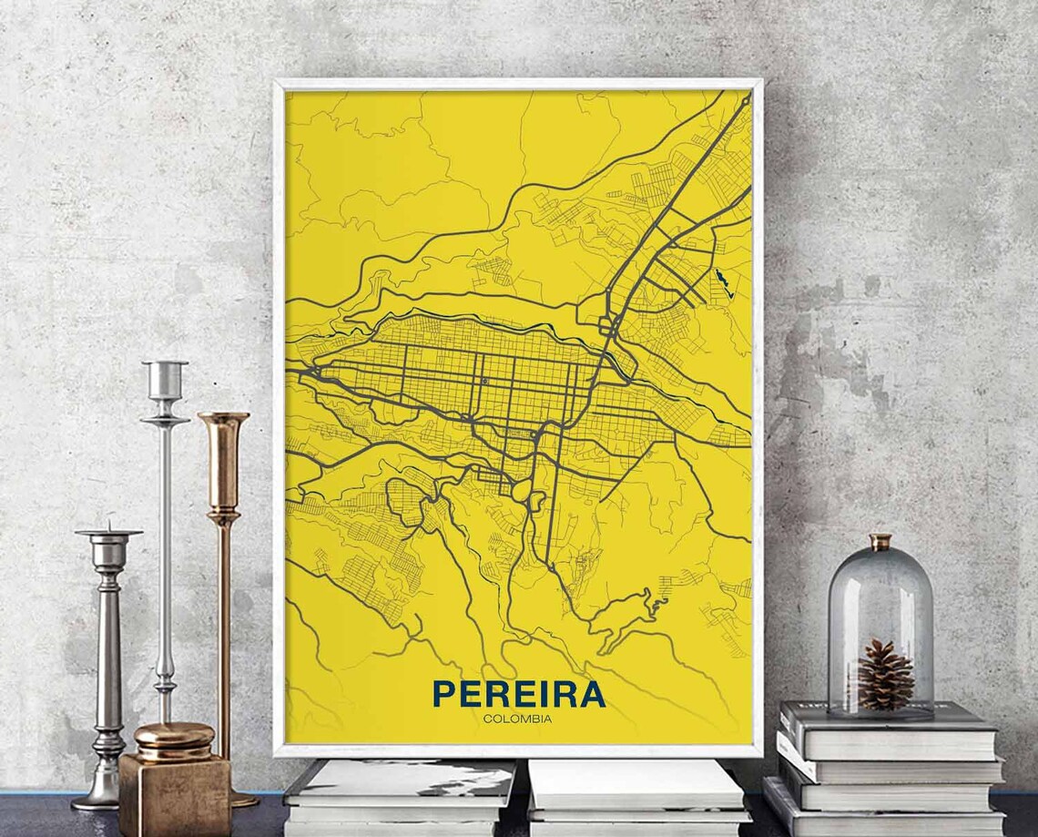 Pereira Colombia Bold Yellow Minimalist City Street Map Poster