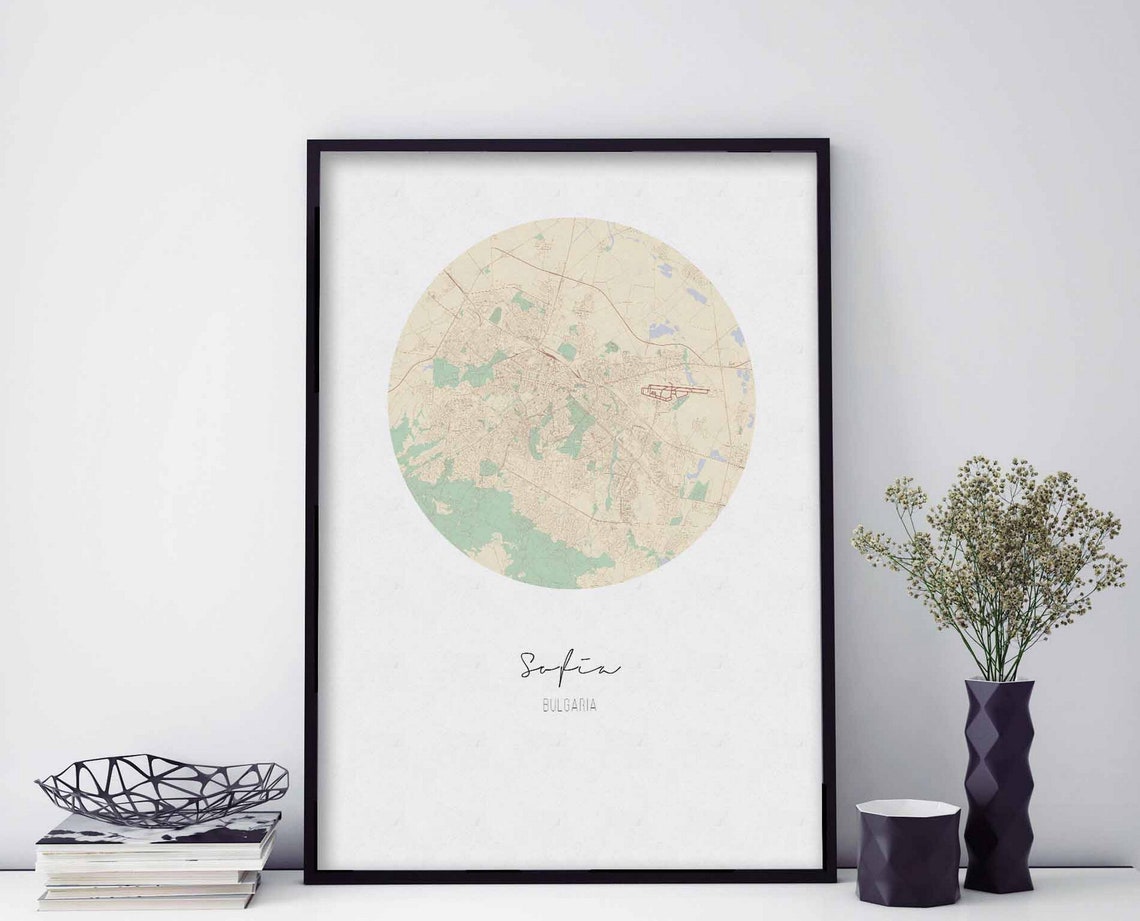 Sofia Bulgaria Circular City Map Minimalist Nordic Decor Poster
