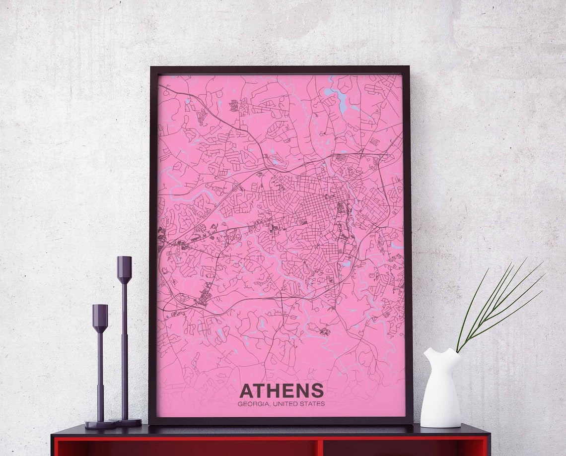 Athens Georgia United States City Street Map Bubblegum Pink Poster