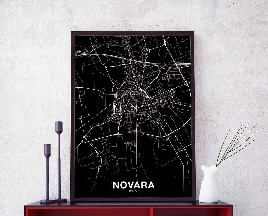 Novara Italy City Street Map Black Night Modern Decor Poster