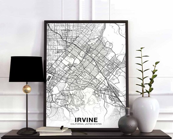 Irvine Ca Usa Map Poster Black White Hometown City Print Modern Home Decor Office Decoration Wall Art Dorm Bedroom Gift