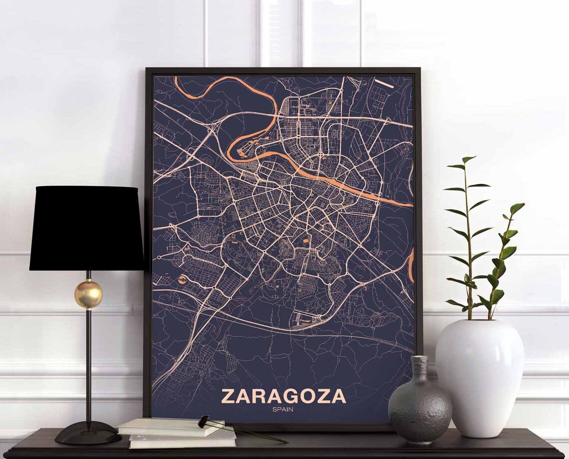 Zaragoza Spain Travel Poster, Modern City Print