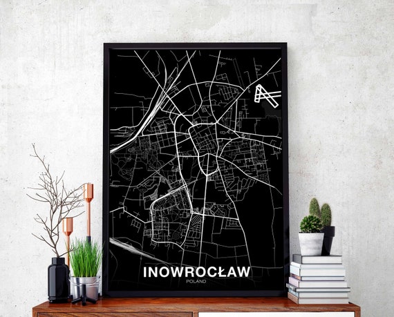 Inowrocaw Poland Map Poster, Black White Travel Print
