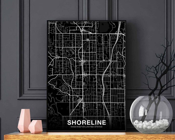 Shoreline Washington Wa Usa Map Poster Black White Hometown City Print Modern Home Decor Office Decoration Wall Art Dorm Bedroom Gift