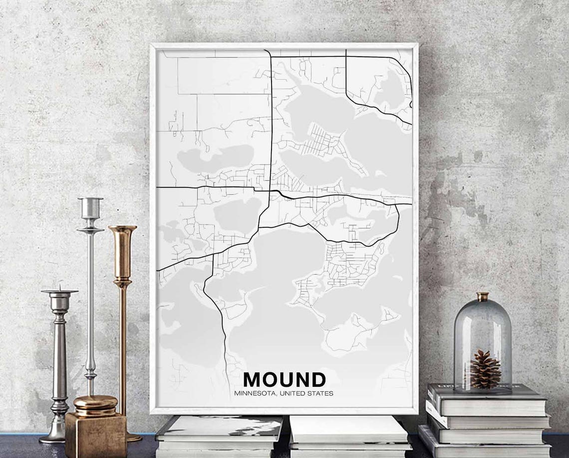 Mound Minnesota Black And White Minimalist Modern City Map Poster