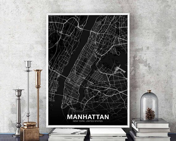 Manhattan New York Ny Usa Map Poster Black White Hometown City Print Modern Home Decor Office Decoration Wall Art Dorm Bedroom Gift