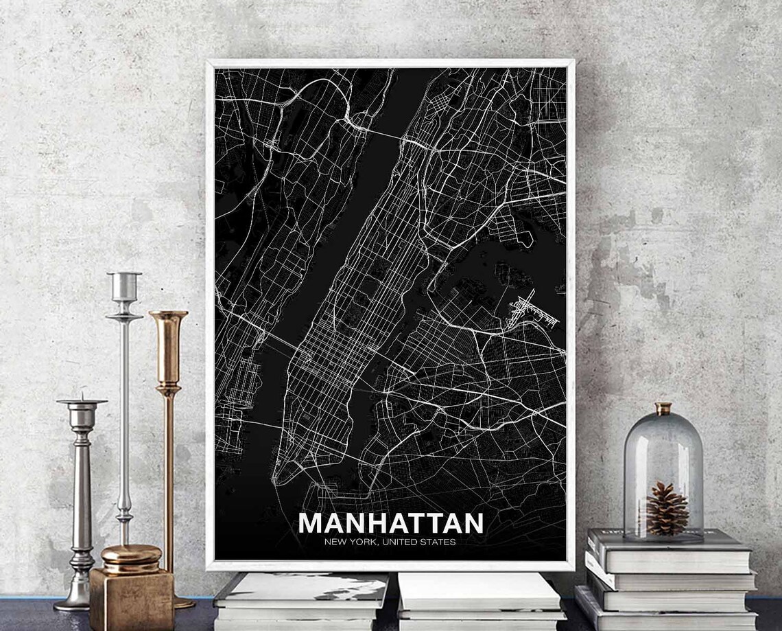 Manhattan New York Black City Street Map Minimalist United States Poster Gift