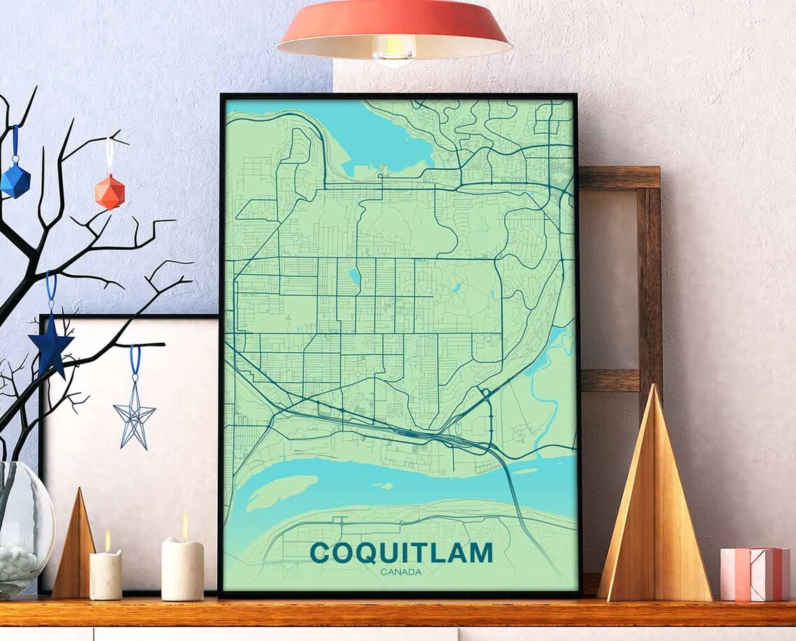 Coquitlam Canada City Map Poster Fresh Green Minimalist Street Grid Art