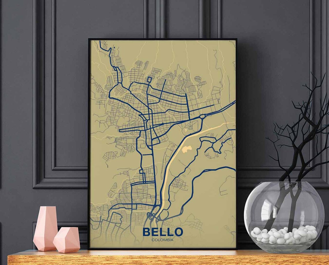 Bello Colombia Gold Street Map Hometown Modern City Art Poster